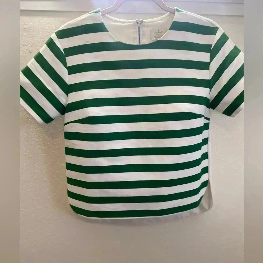 Kate Spade green and white striped shirt